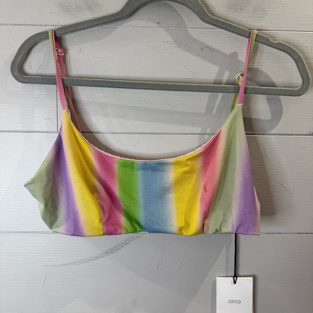 Onia | NWT Sarita Shimmer Soft Stripes Bikini Top Size XL